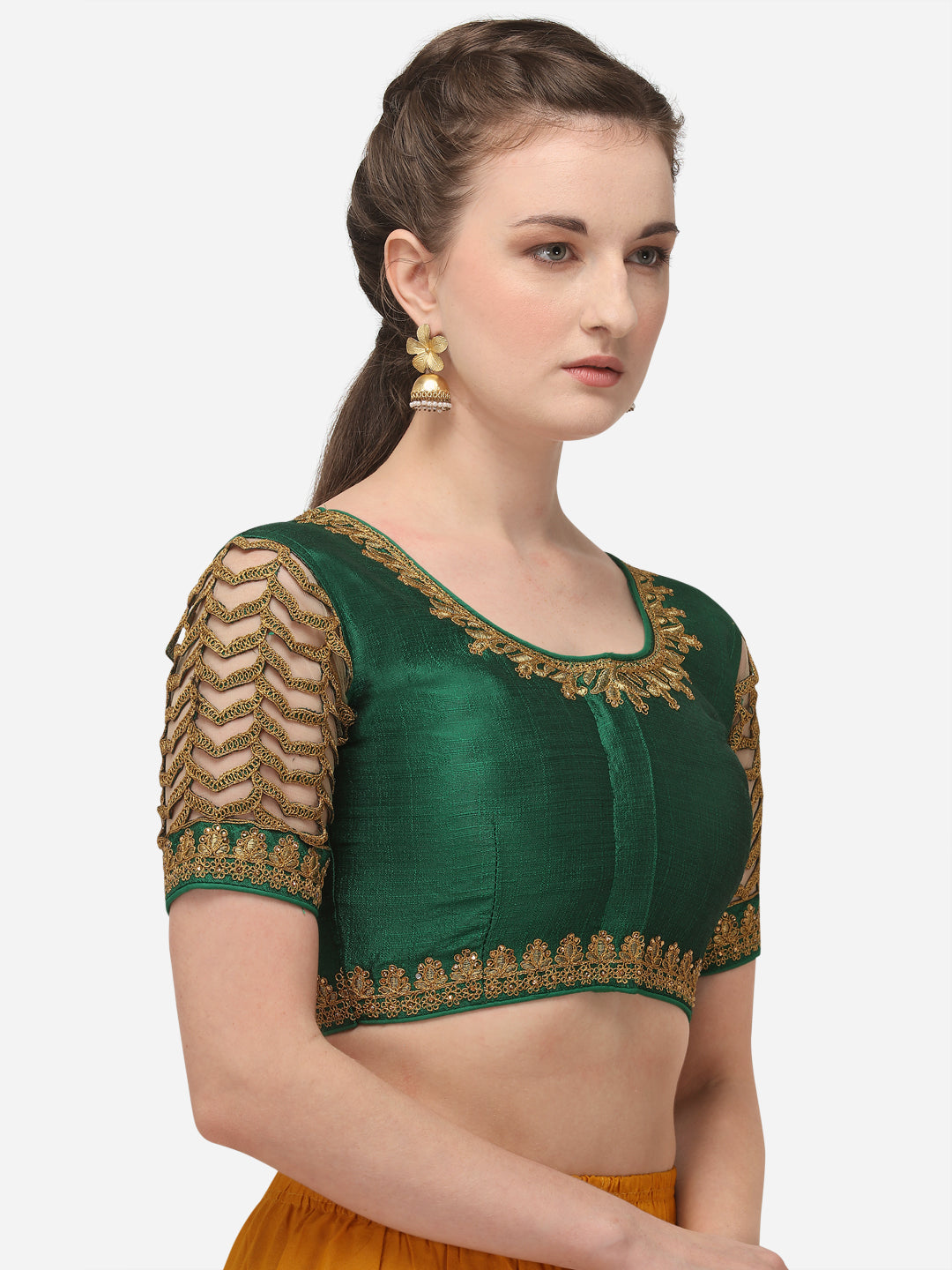 Elephent Design Green Color Embroidery Work Blouse