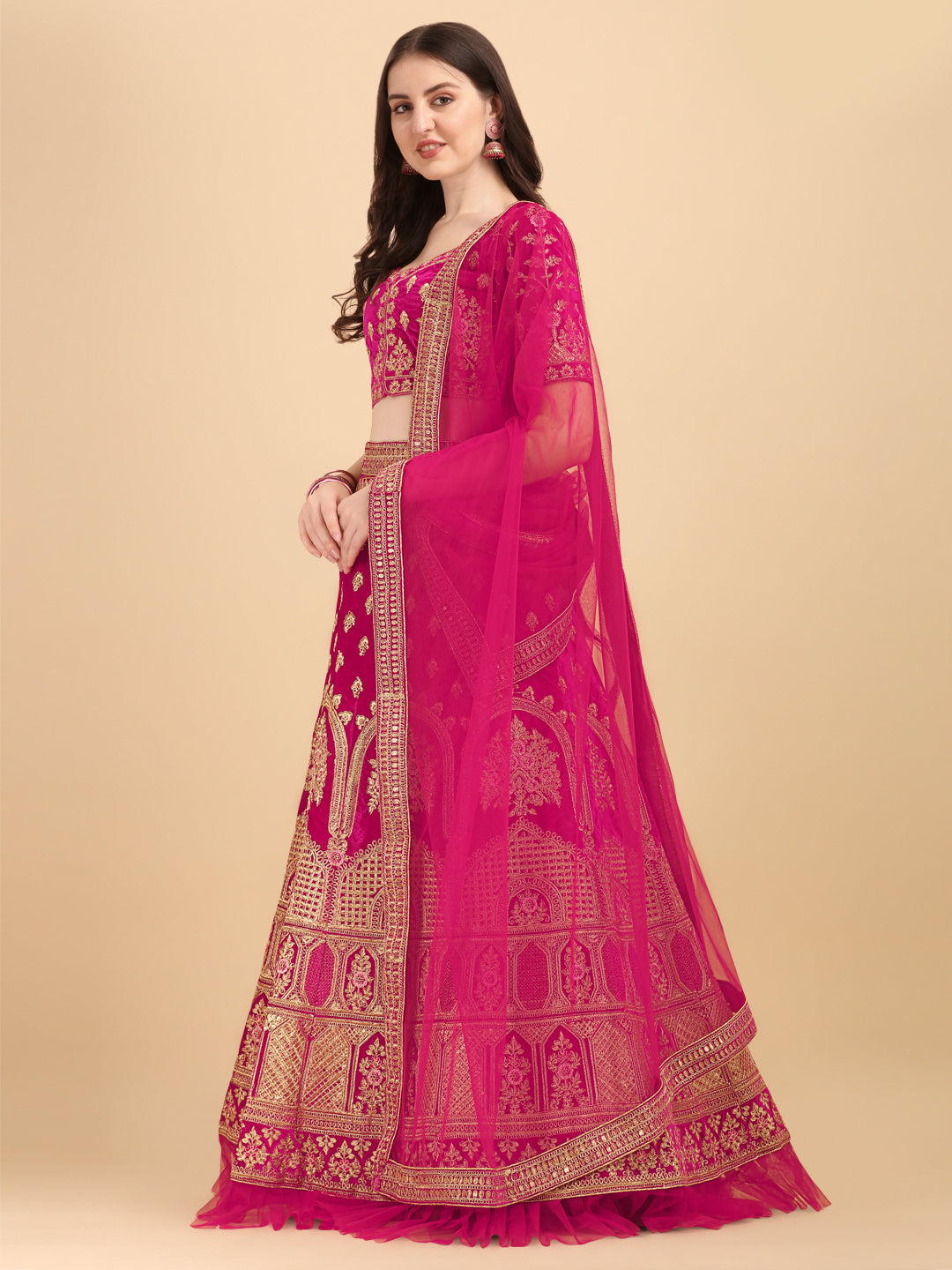 Pink Color Sequence Embroidery Work Bridal Wear Lehenga Choli