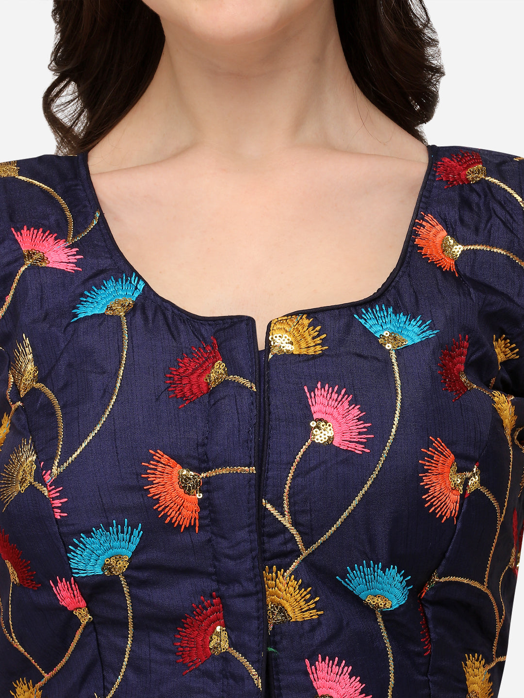 Navy Blue Color Floral Embroidery & Sequence Work Blouse