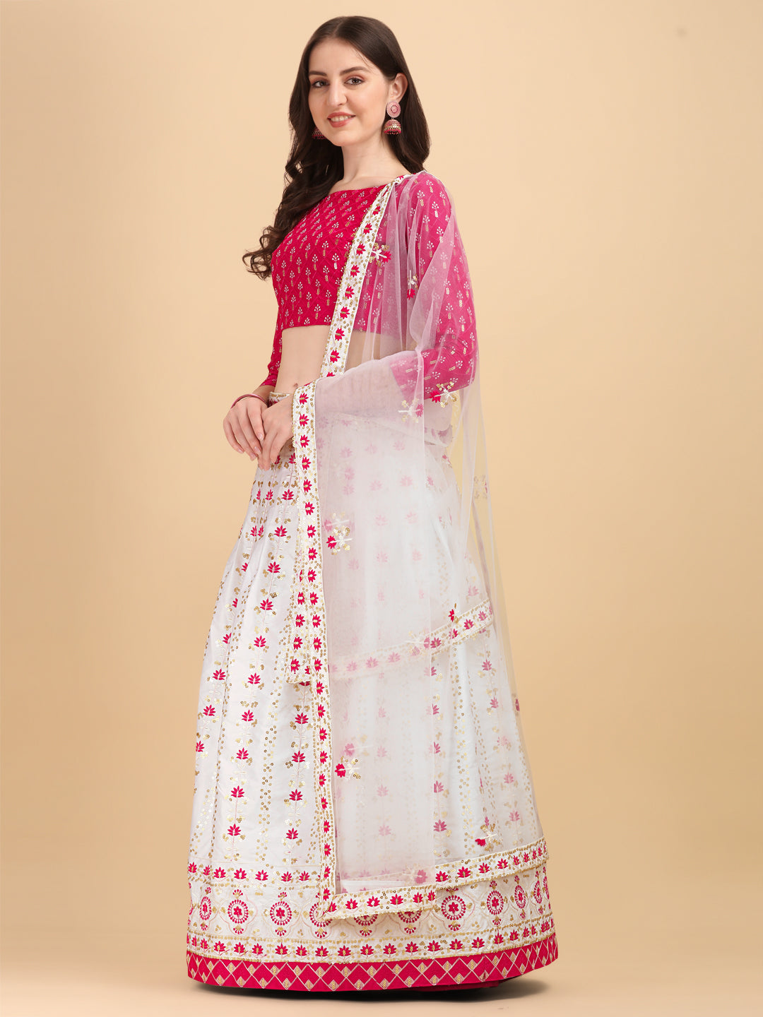 Designer Pink And White Sequence Embroidered Work Lehenga Choli