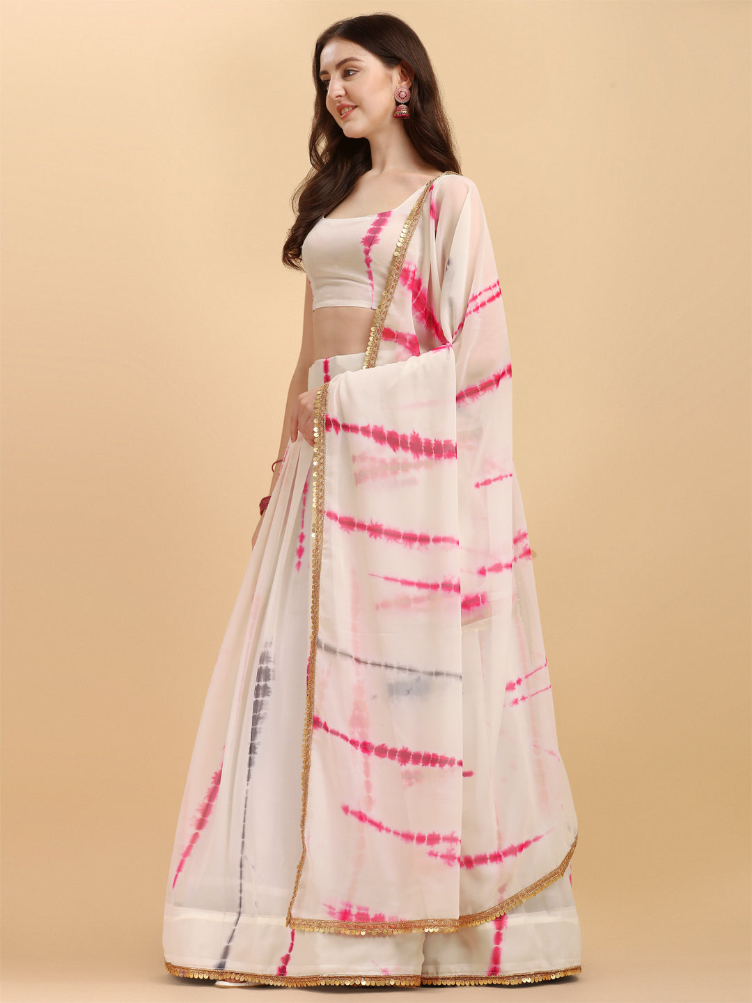 White And Pink Color Shibori Print Lehenga Choli