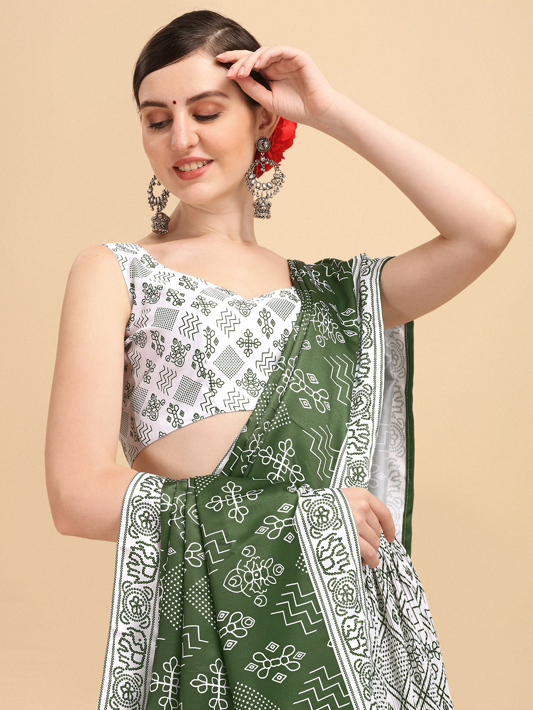 Glorious White & Green Color Digital Printed Crushed Lehenga Choli