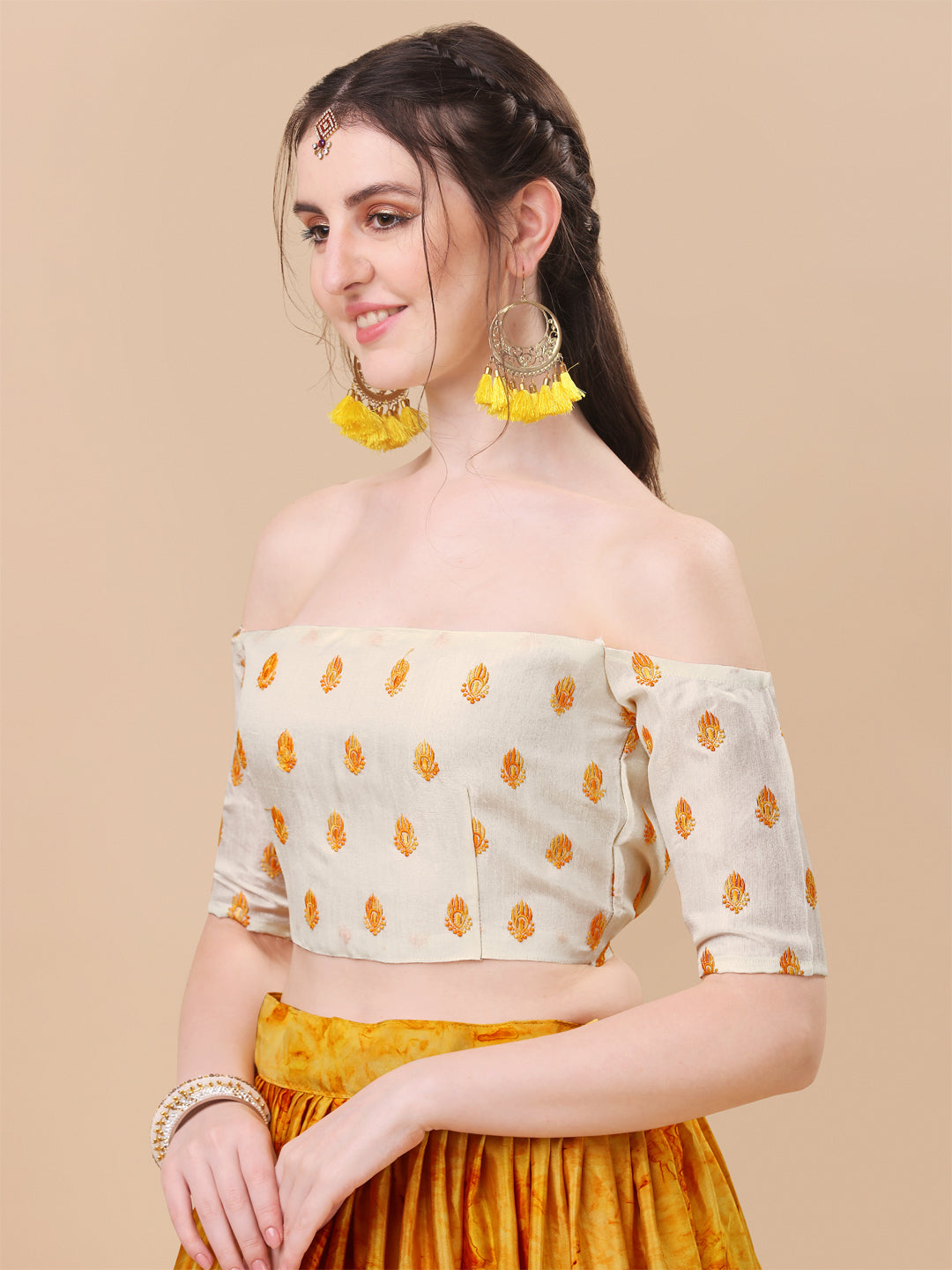 Digital Printed Yellow Color Silk Lehenga Choli