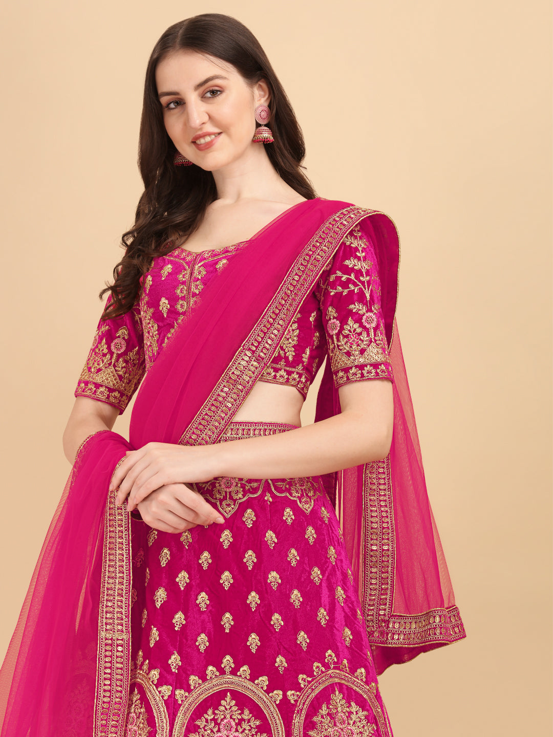 Pink Color Sequence Embroidery Work Bridal Wear Lehenga Choli