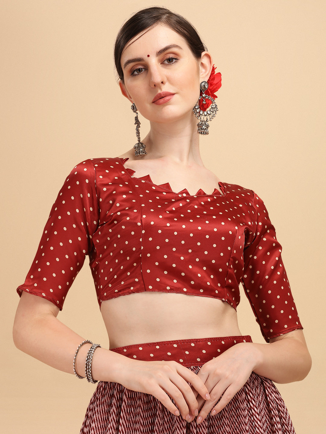 Digital Printed Maroon Color Crushed Lehenga Choli