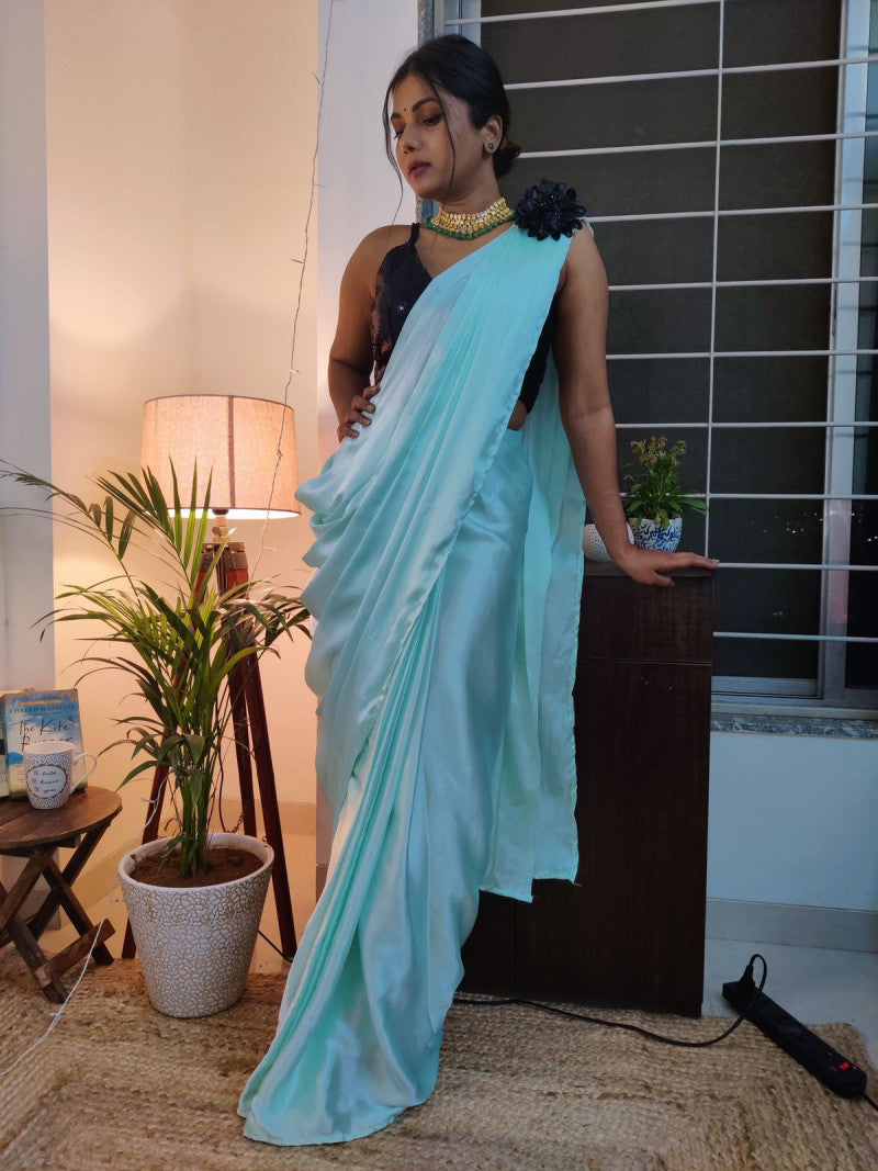 Sky Blue Color Saree with Broach and Sequence Blouse