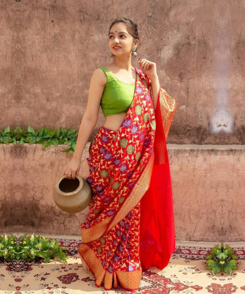 Luxuriant Red Color Soft Banarasi Silk Saree