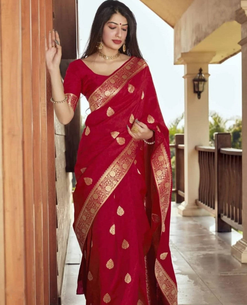 Red Color Banarasi Silk Jacquard Work Saree