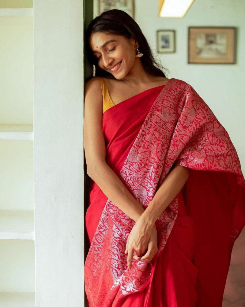 Admiring Red Color Soft Lichi Silk Saree