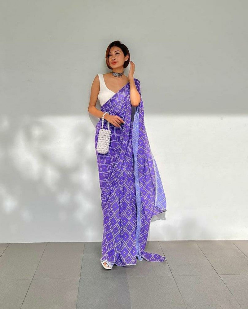 Purple Color Bandhani Print Rangoli Silk Saree