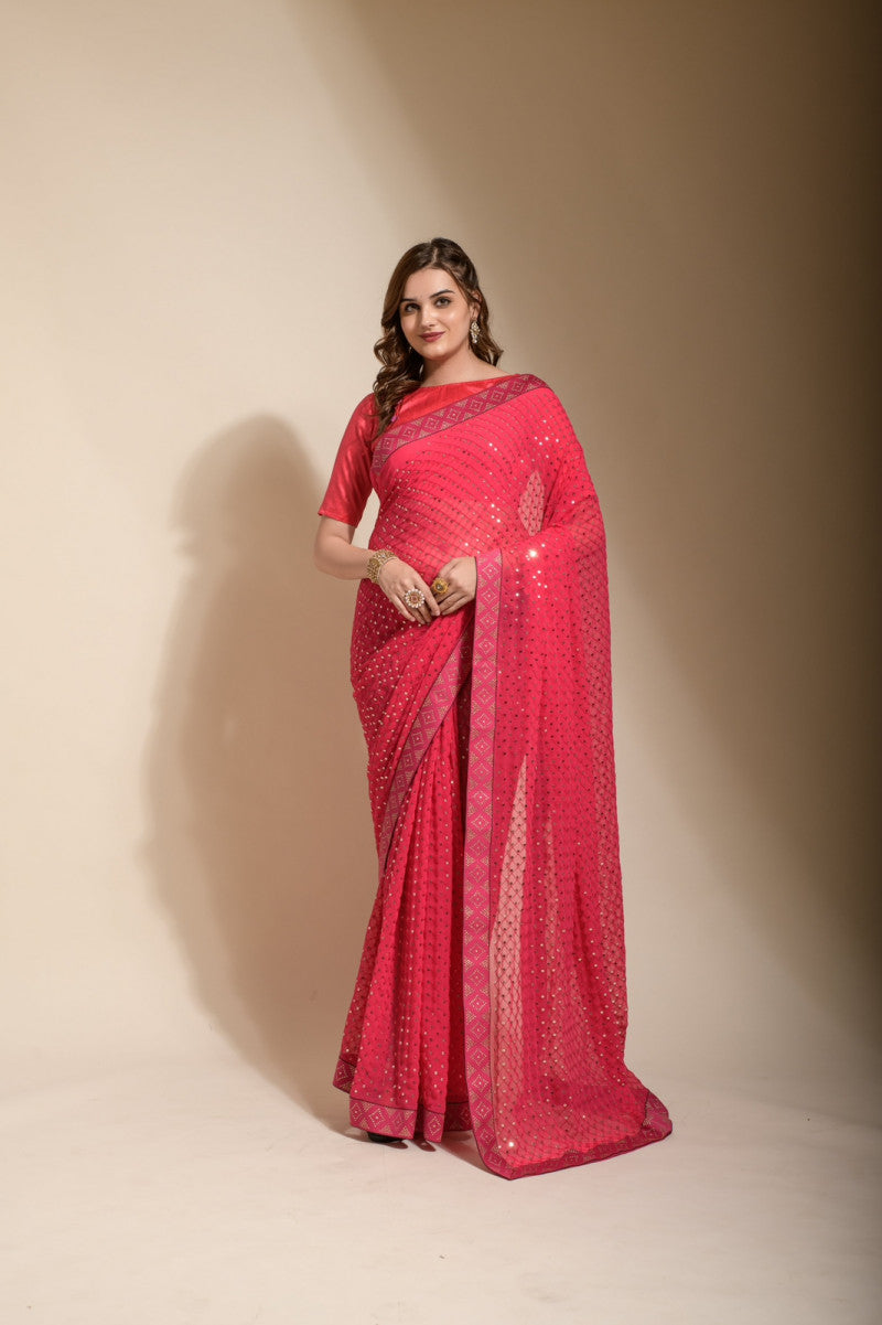 Beautiful Ready To Wear Red Color Sequence Work Saree