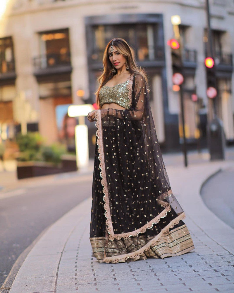 Beautiful Black Color Sequins Embroidered Work Party Wear Lehenga Choli
