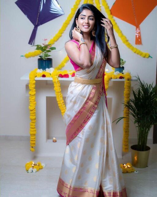 White With Pink Color Soft Silk Beautiful Saree