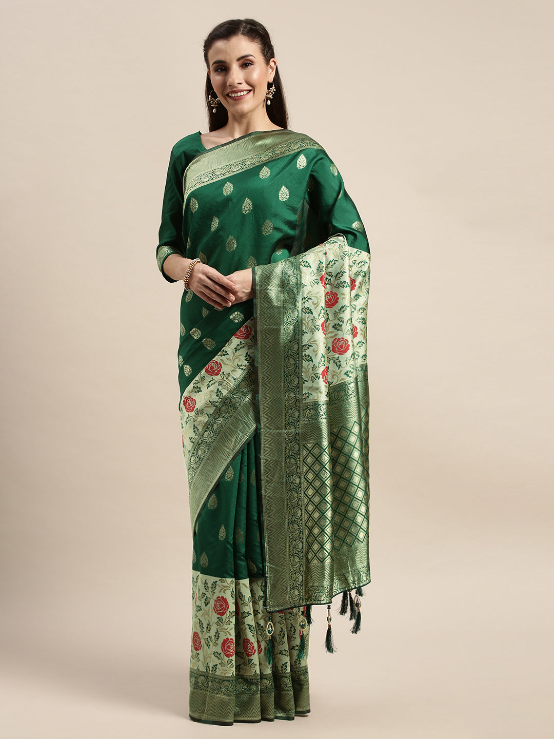 Flattering Dark Green Banarasi Silk Saree