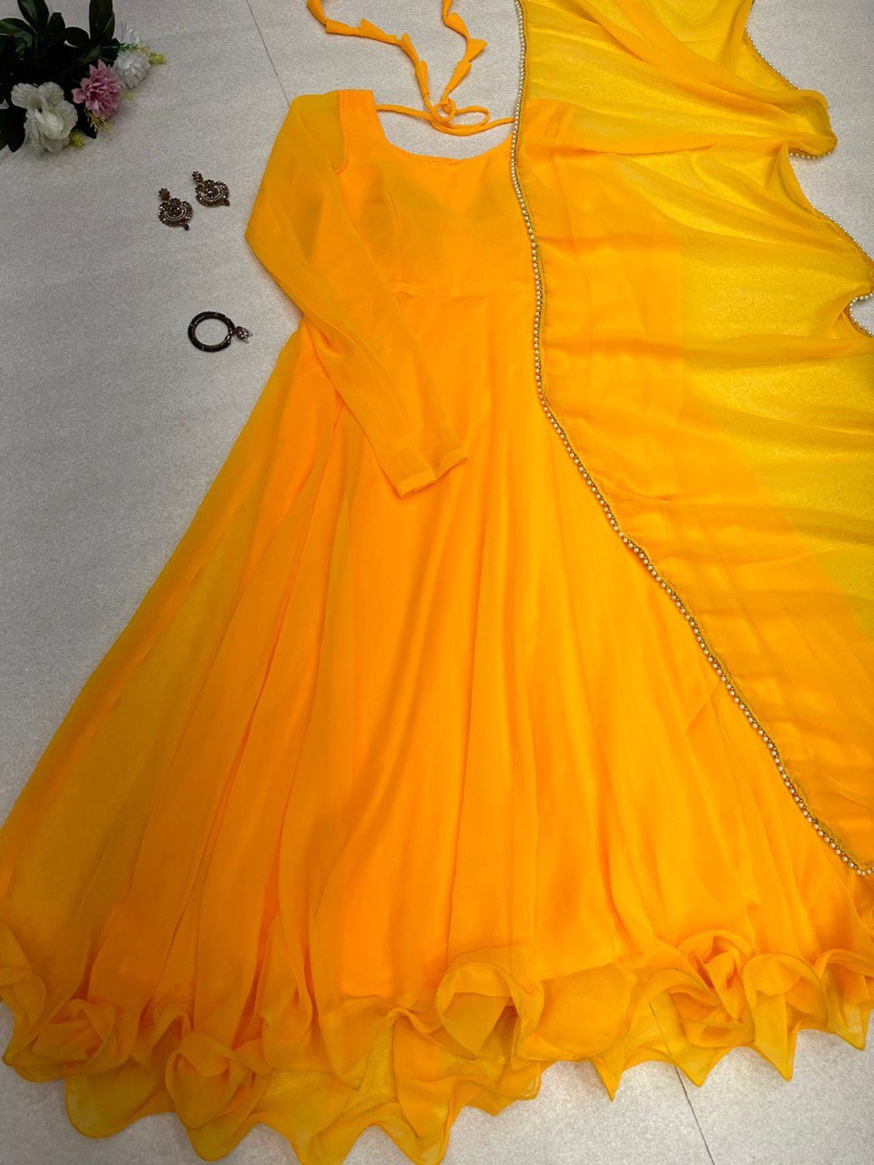 Fancy Yellow Color Georgette Anarkali Gown