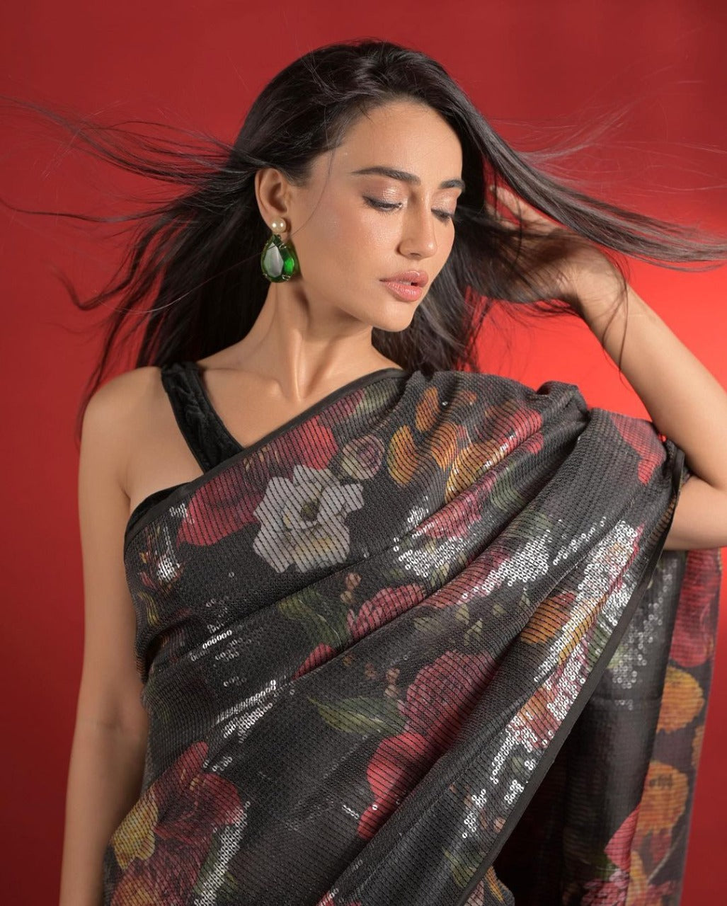 Bollywood Style Black Color Digital Printed Georgette Saree