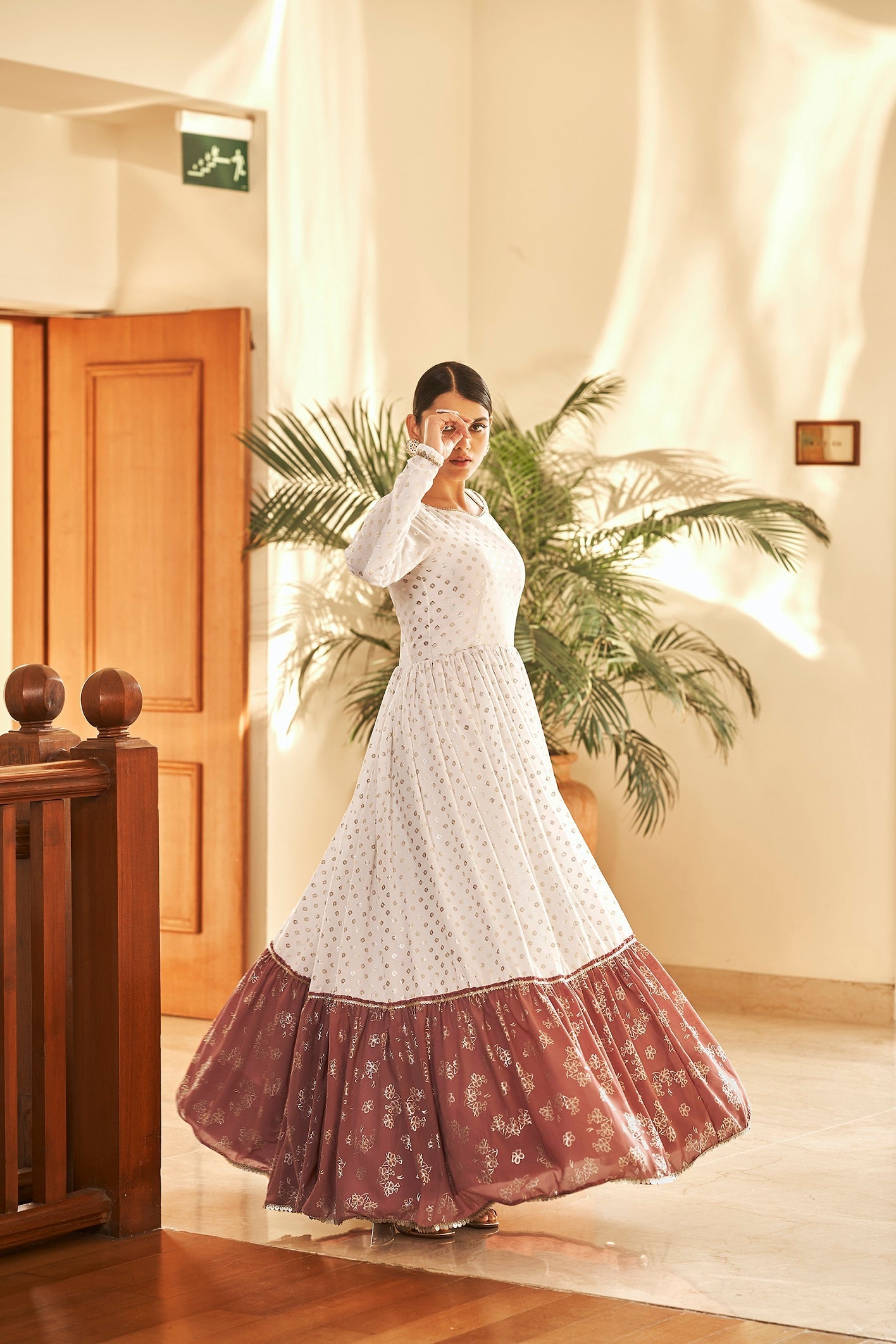 White Color Georgette Metalic Foil Work Stylish Gown