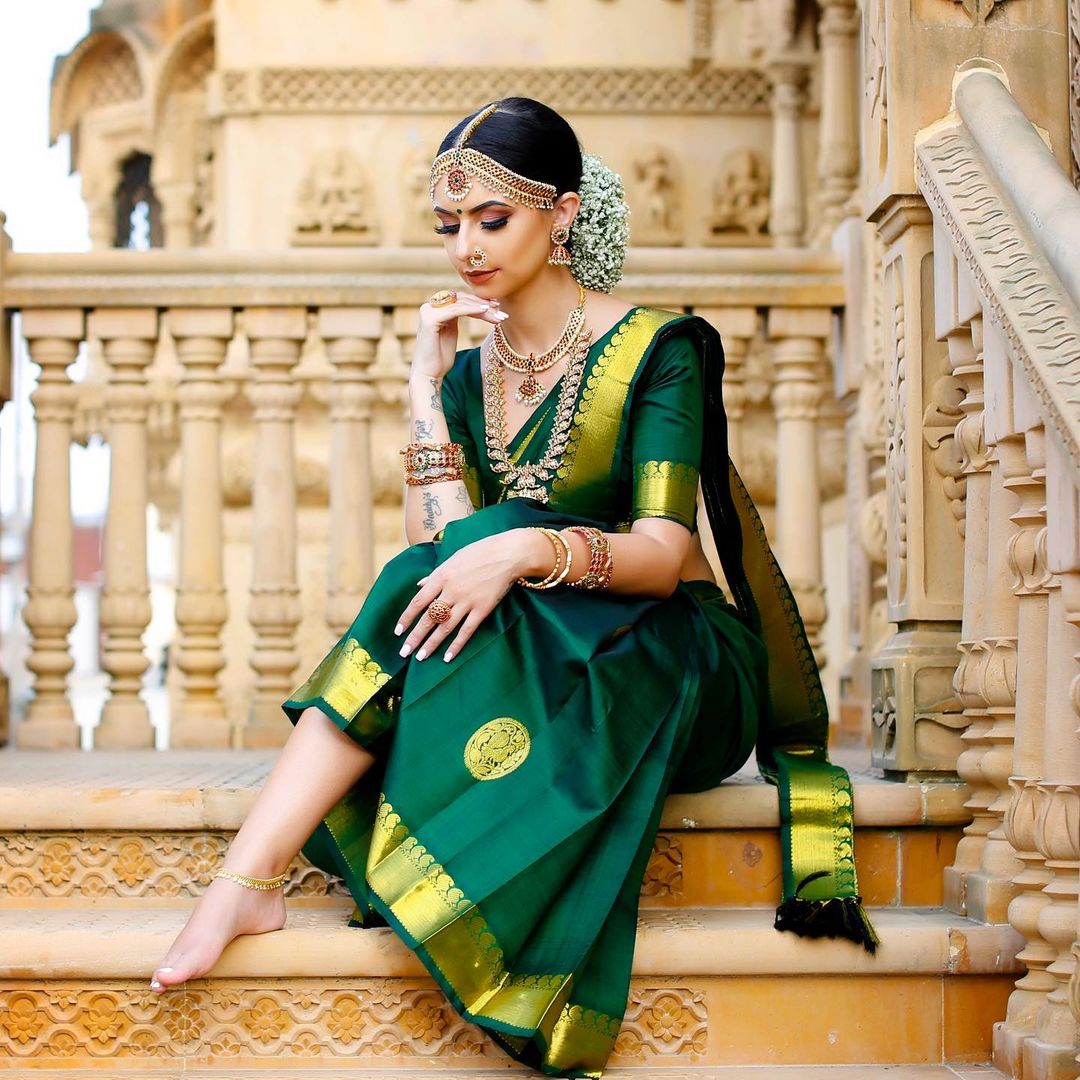 Exclusive Green Color Rich Pallu Lichi Silk Saree