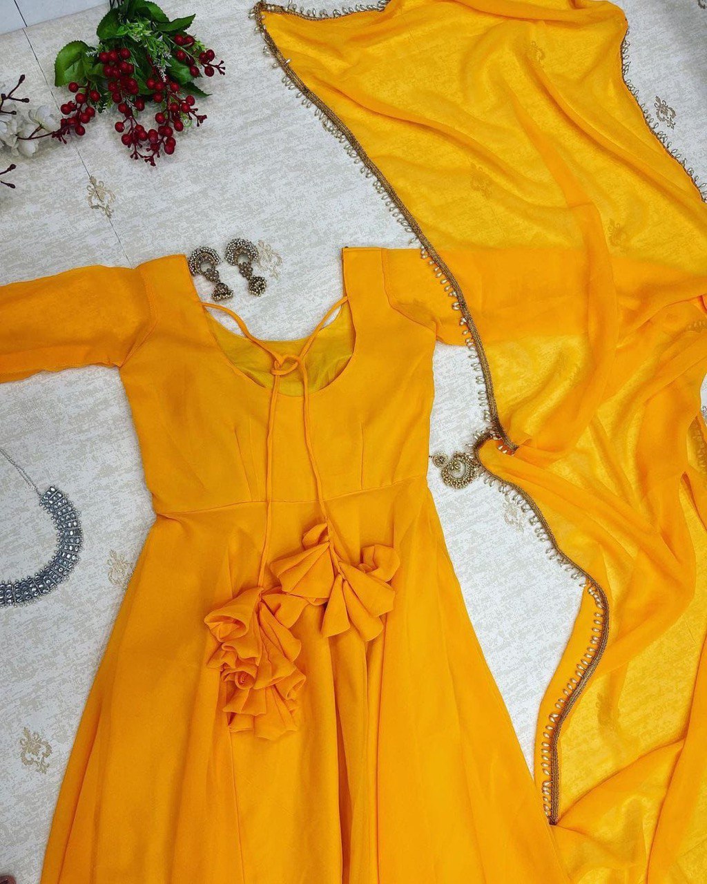 Fancy Yellow Color Georgette Anarkali Gown