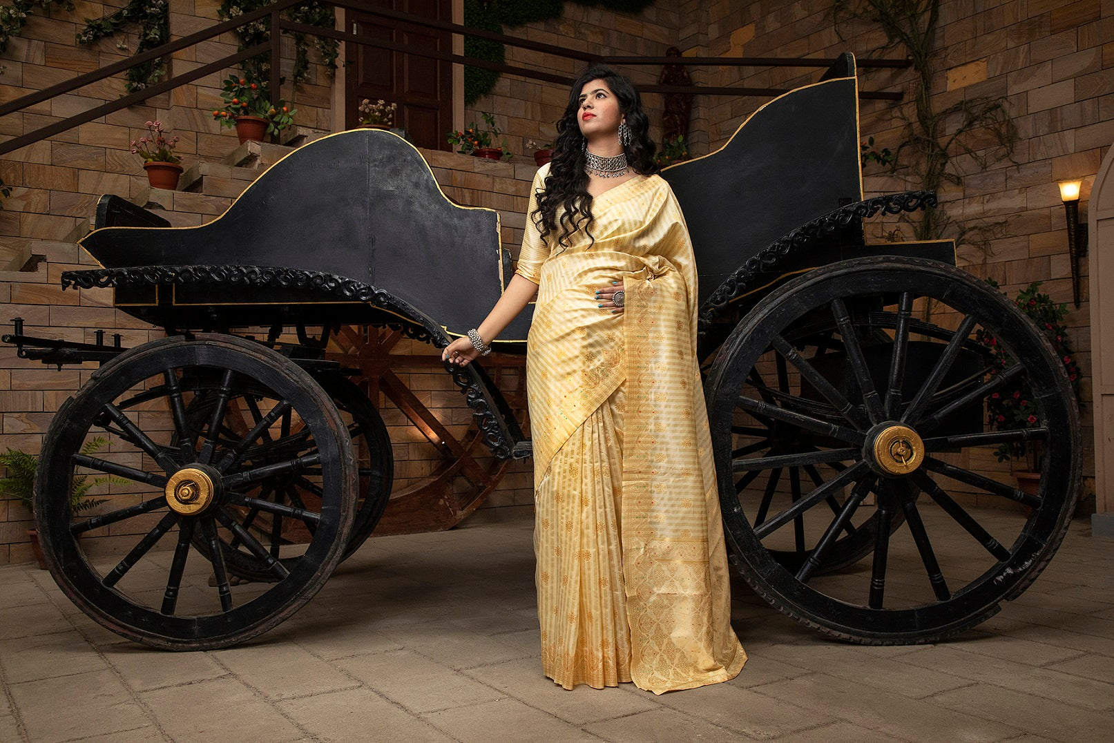 Off White Color Banarasi Silk Beautiful Saree