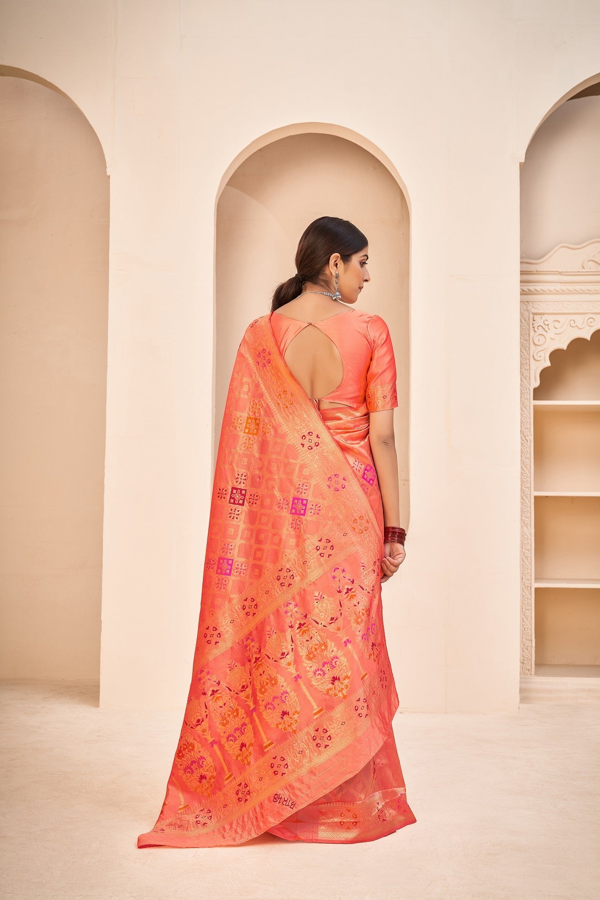 Ravishing Peach Color Banarasi Silk Saree