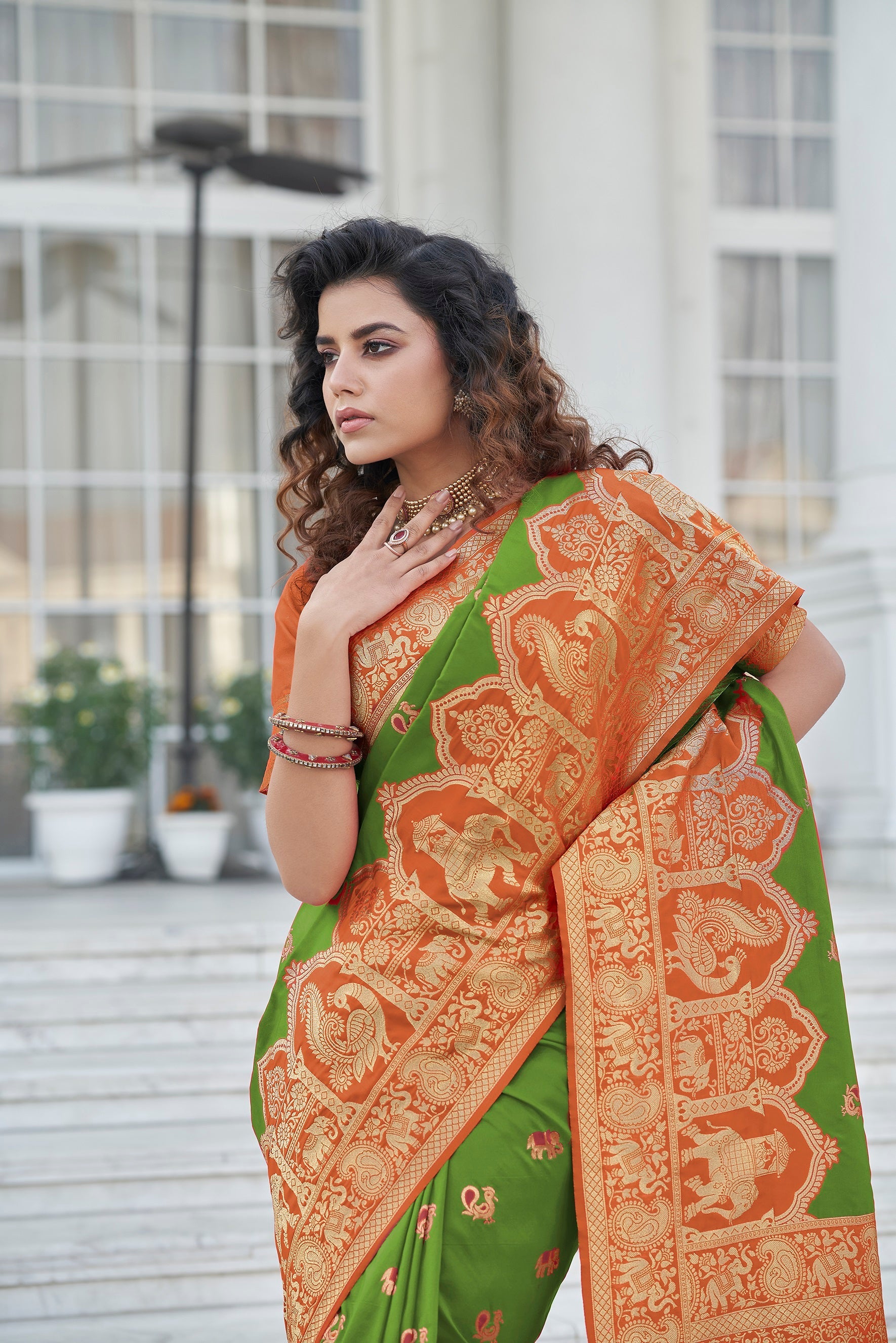 Party Wear Green Color Banarasi Silk Designer Saree