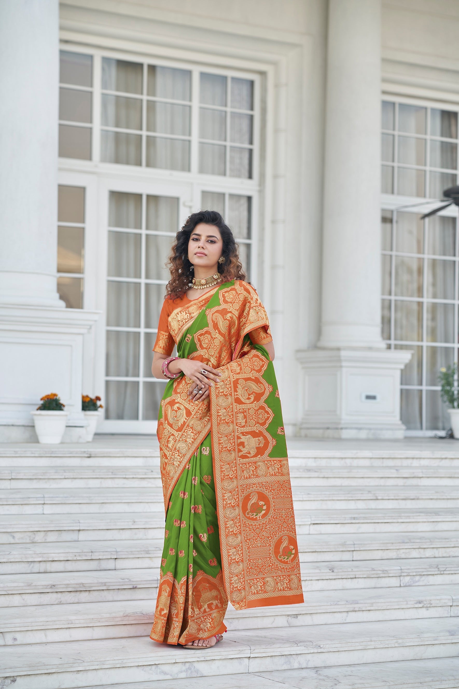 Party Wear Green Color Banarasi Silk Designer Saree