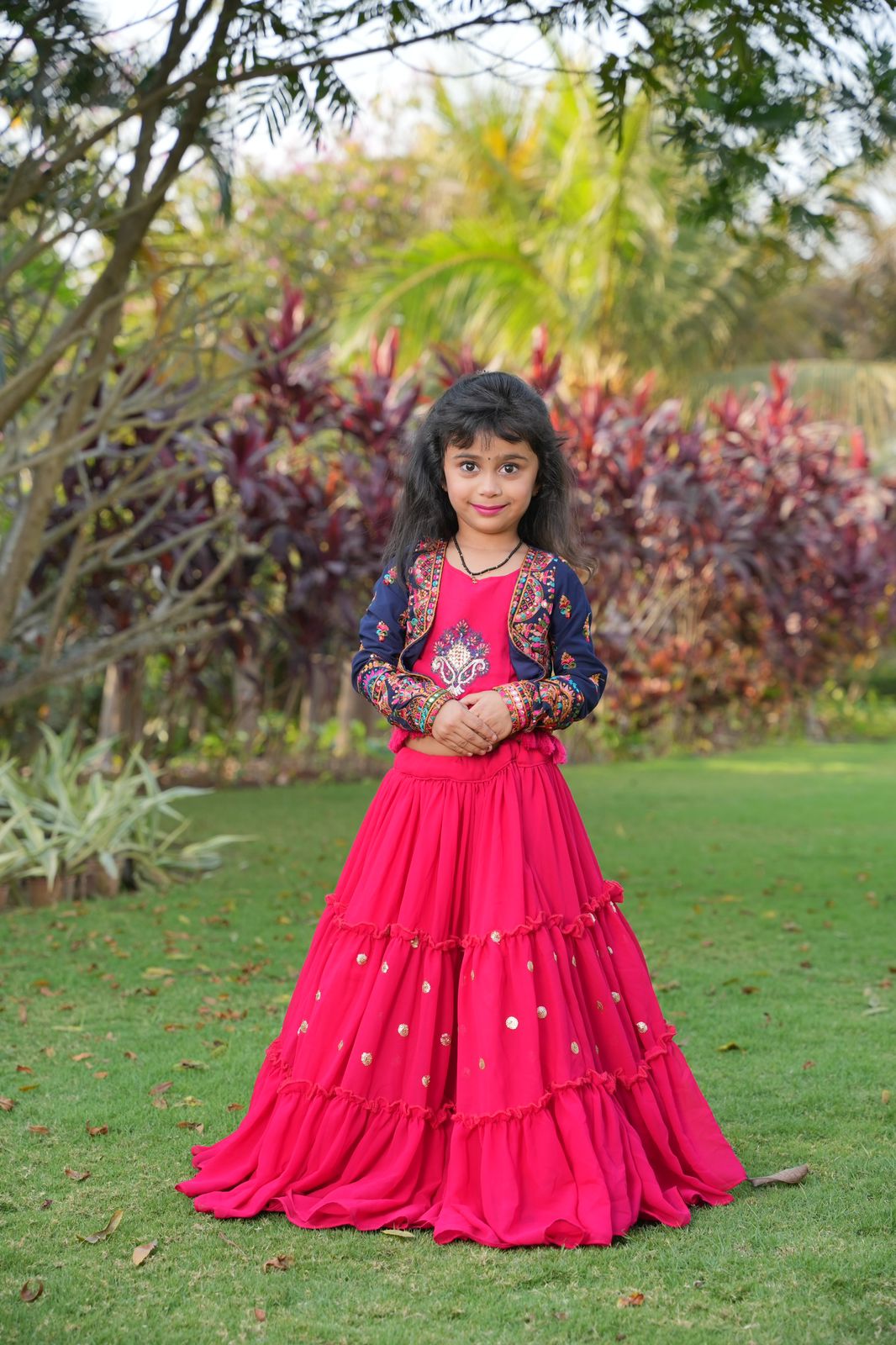 Attractive Pink Color Mother-daughter Lehenga Choli With Jacket