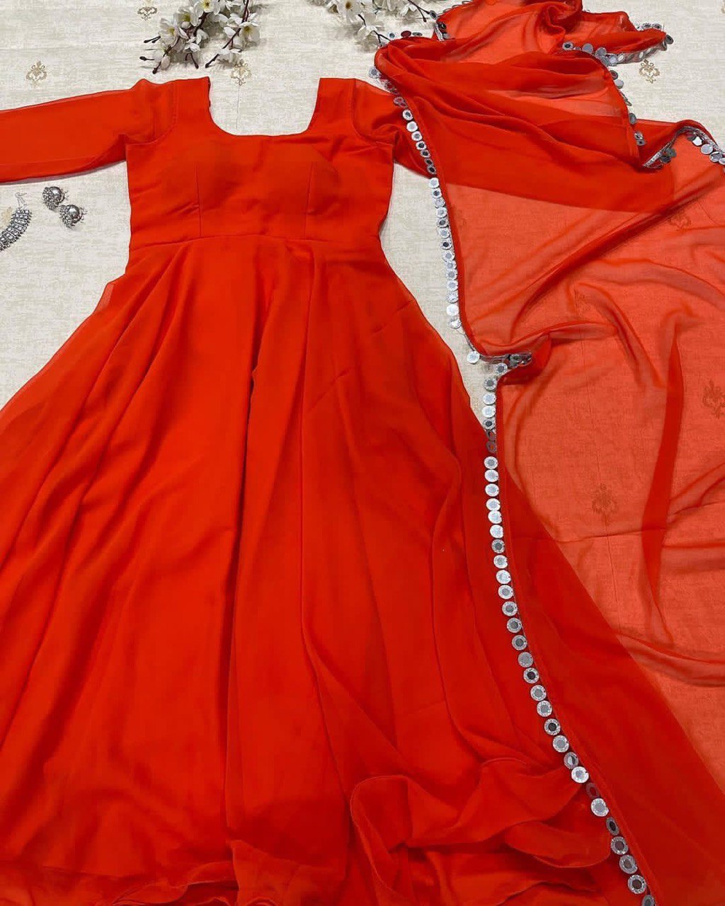 Fancy Red Color Georgette Anarkali Gown