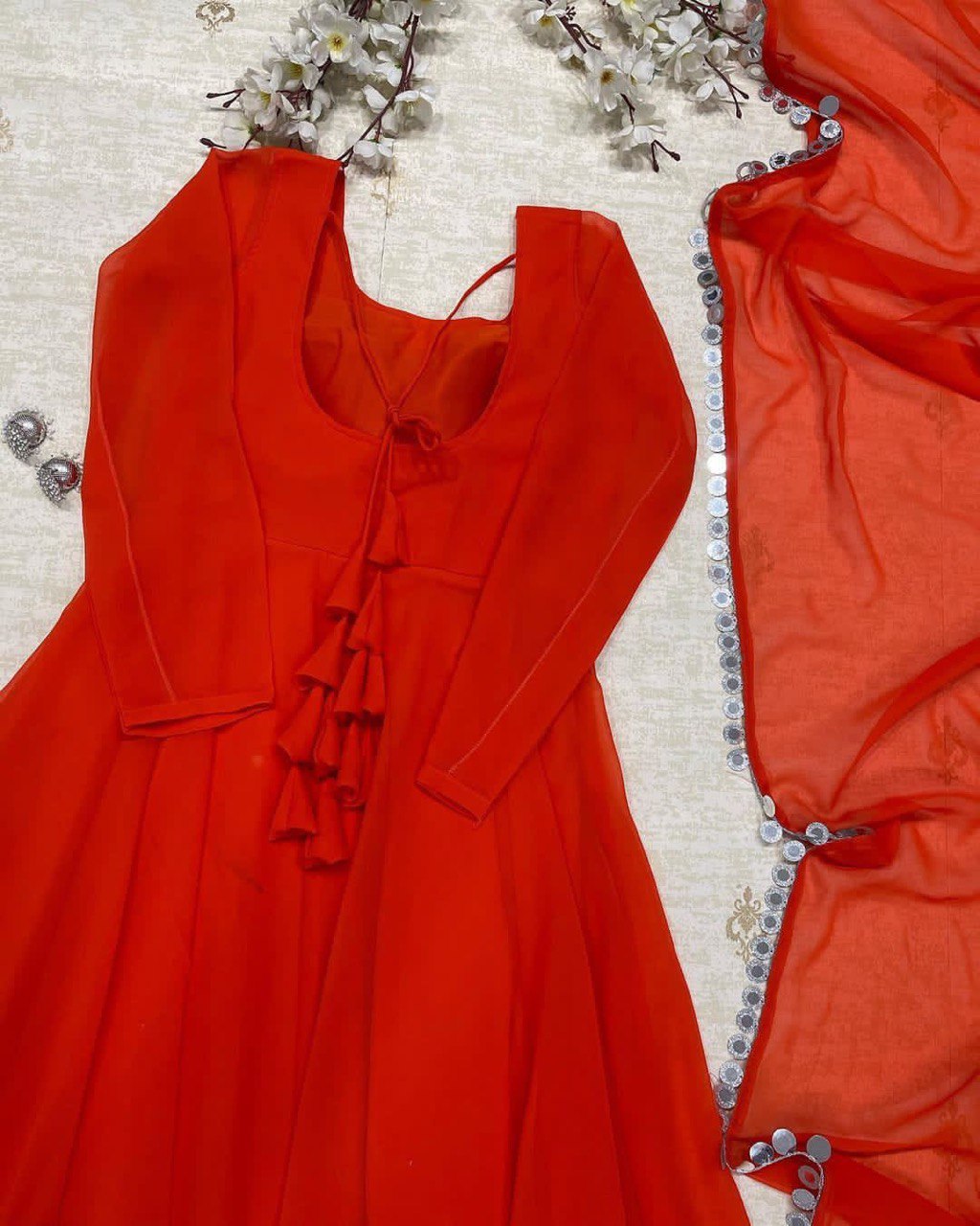 Fancy Red Color Georgette Anarkali Gown