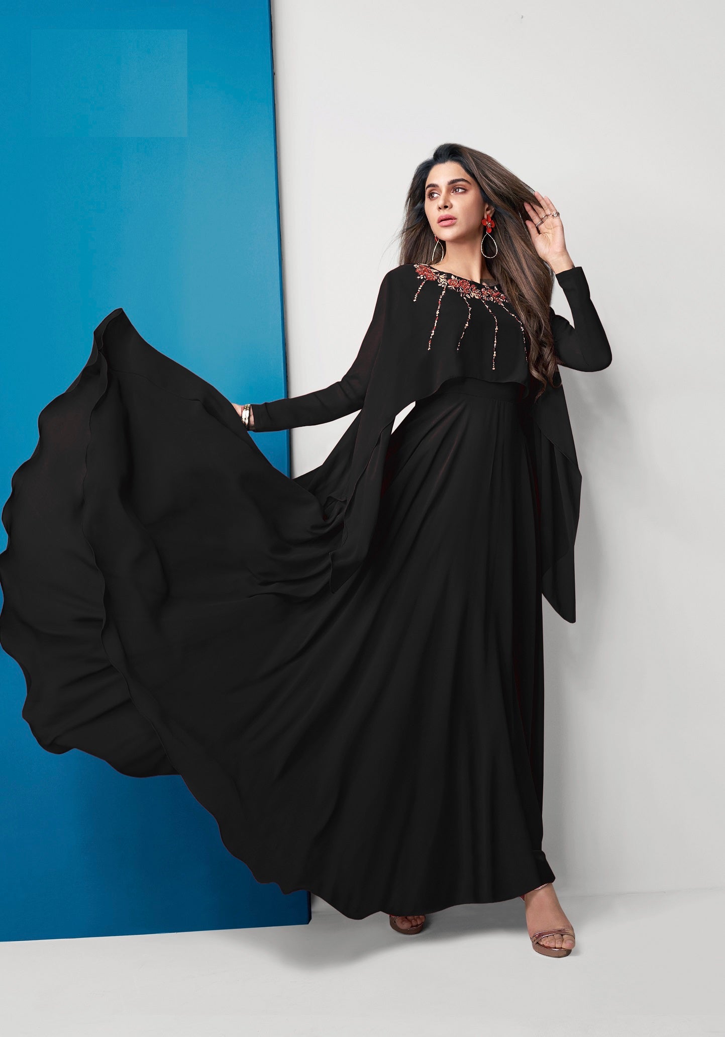 Stylish Black Color Embroidered Work Georgette Gown
