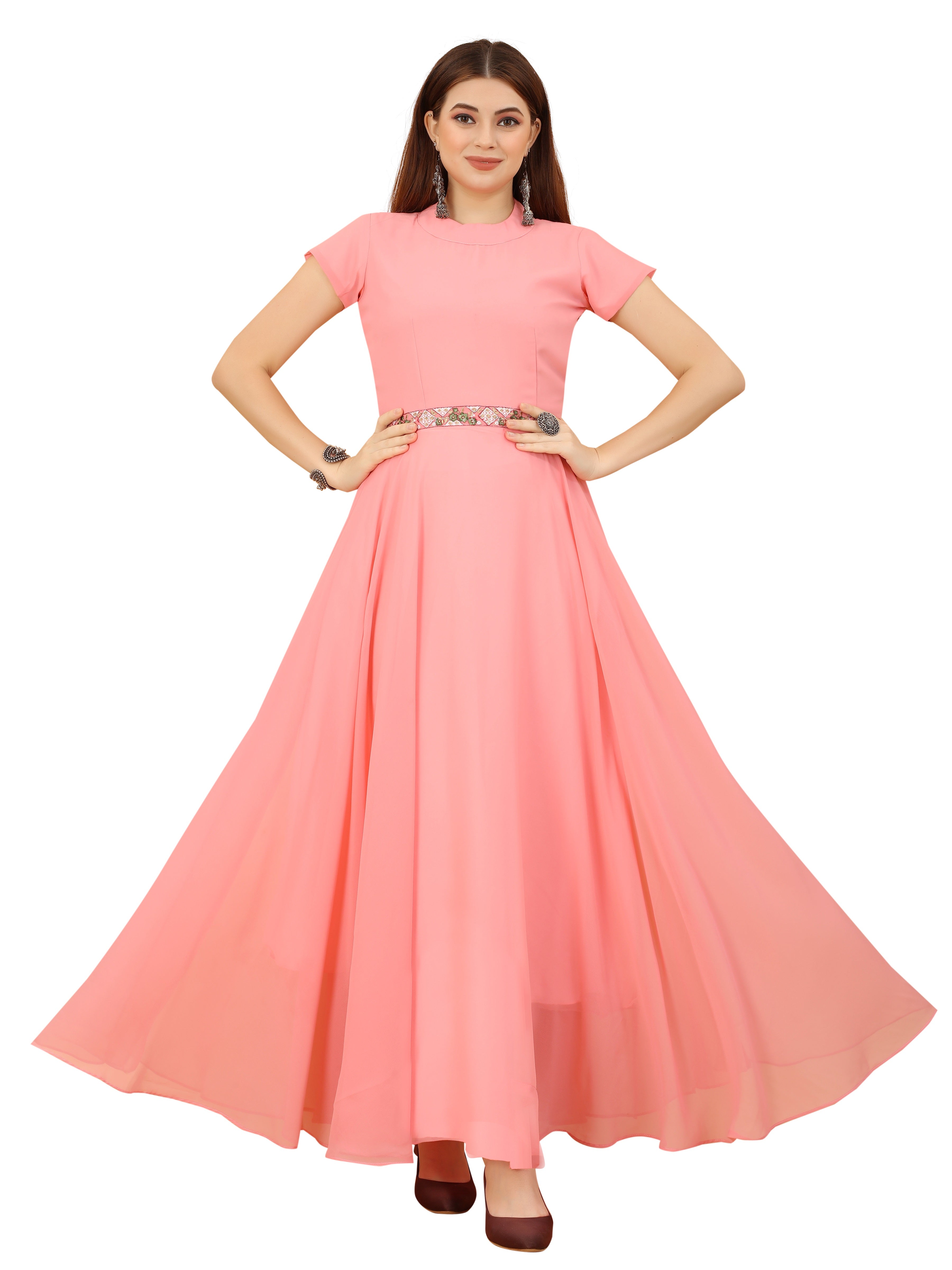 Fashionable Peach Color Beautiful Gown