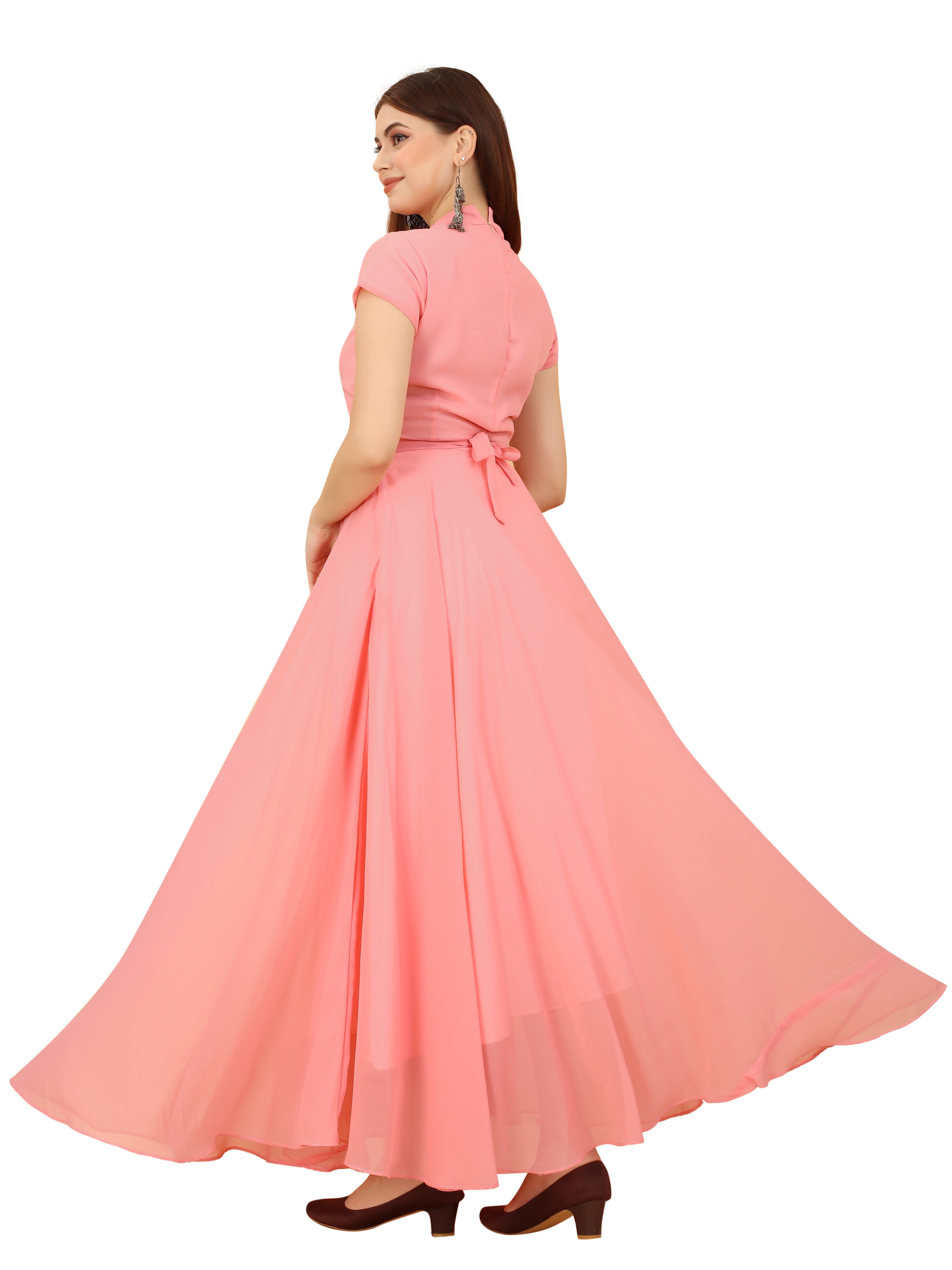 Fashionable Peach Color Beautiful Gown
