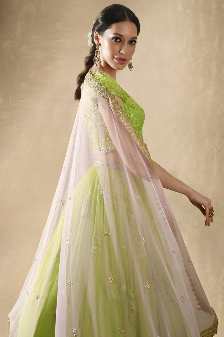 Awesome Sequence And Dori Work Net Parrot Color Lehenga Choli