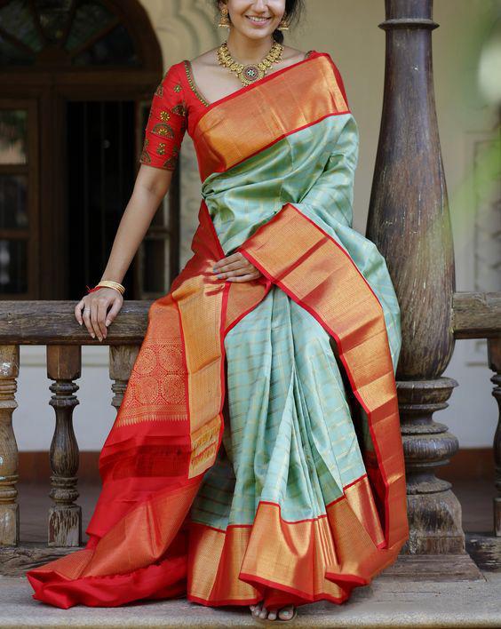 Festive Wear Rama With Red Color Saree