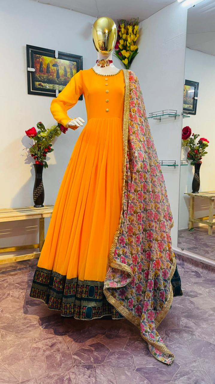 Designer Yellow Color Georgette Stylist Gown
