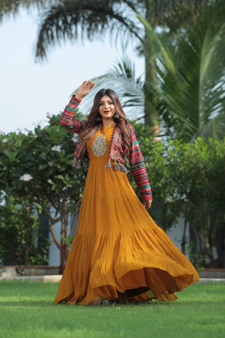 Traditional Wear Yellow Color Gown With Koti