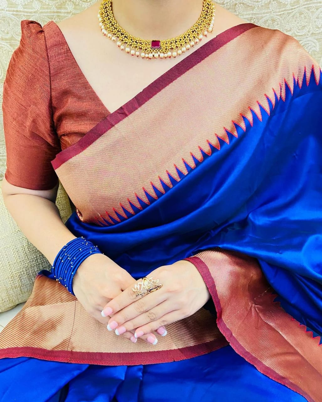 Blue Color Soft Banarasi Silk Gorgeous Saree