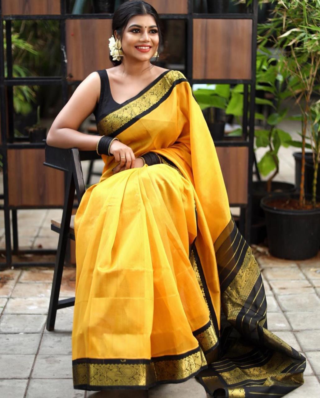 Ceremony Wear Yellow Color Banarasi Silk Saree