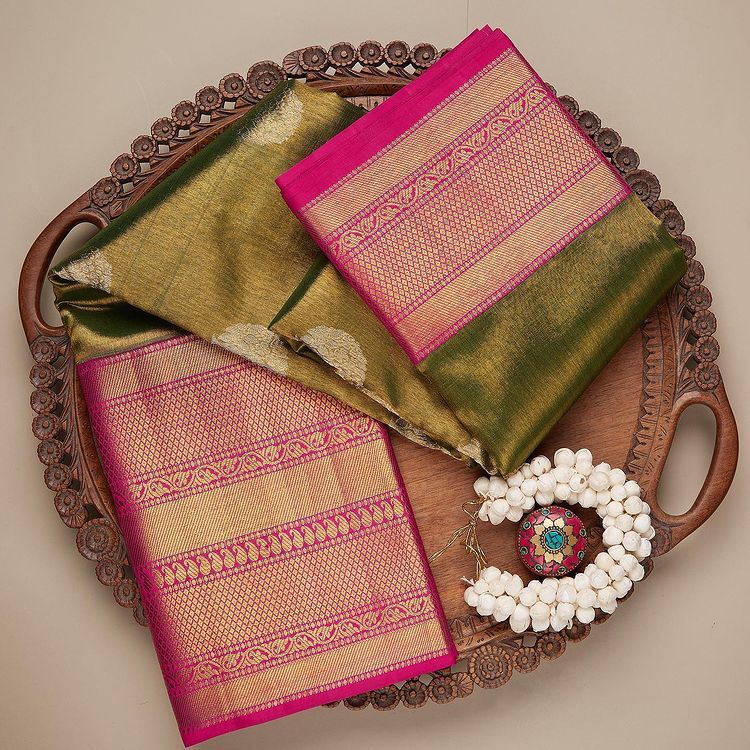 Function Wear Mehndi Color Cotton Silk Saree