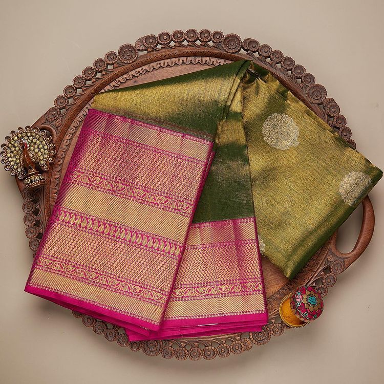 Function Wear Mehndi Color Cotton Silk Saree
