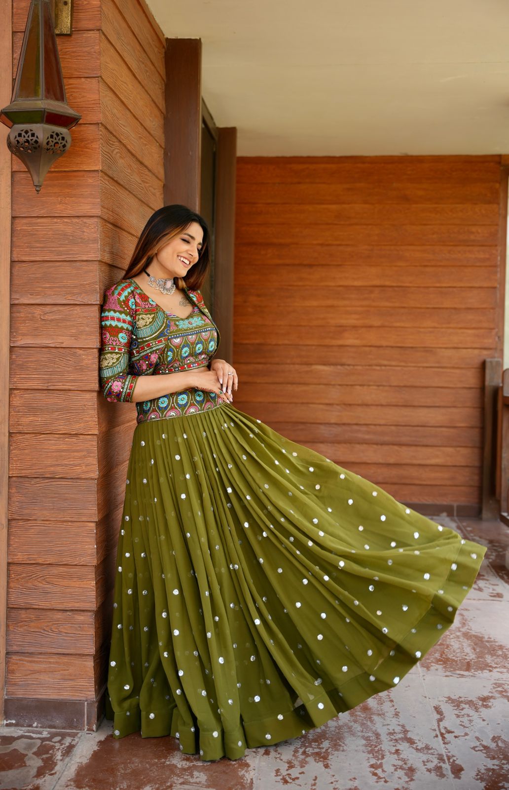 Mehndi Color Sequence Work Party Wear Lehenga With Shrug