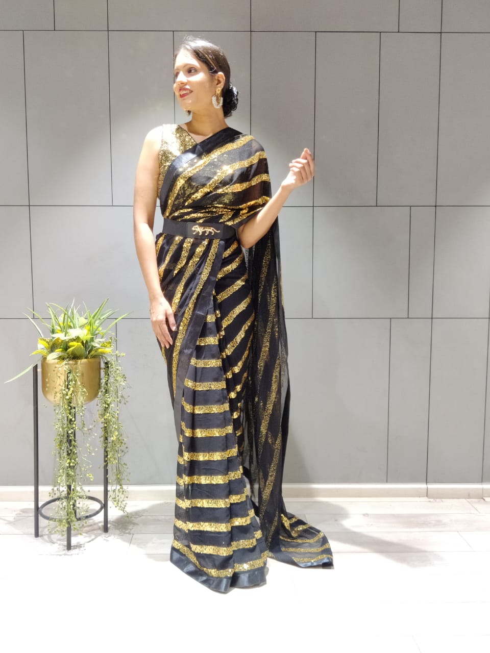 Ready To Wear Sequince Work Black Color Saree