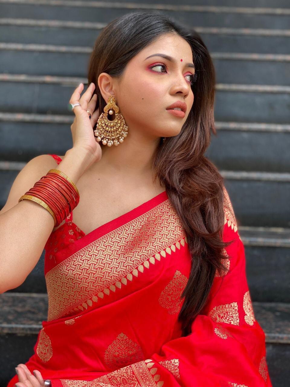 Captivating Red Color Soft Silk Saree