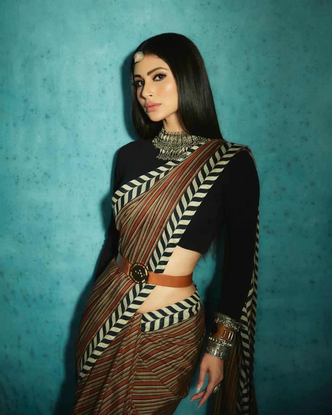 Mouni Roy Wear Multi-Color Striped Party Wear Saree