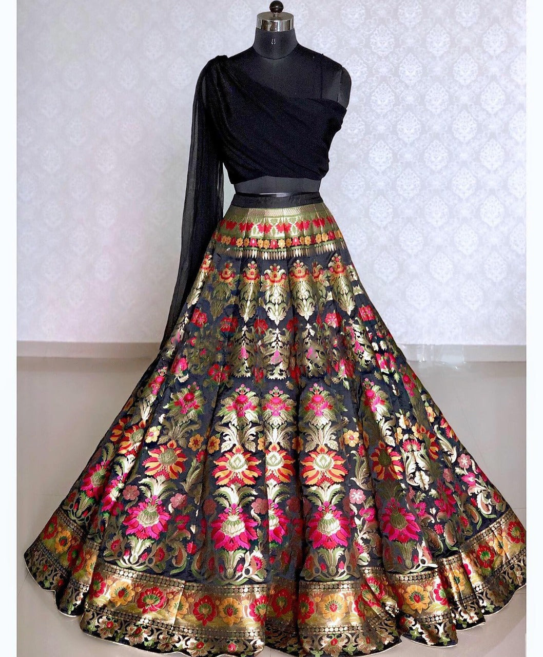 Fancy Black Color Zari Weaving Banarasi Silk  Lehenga Choli
