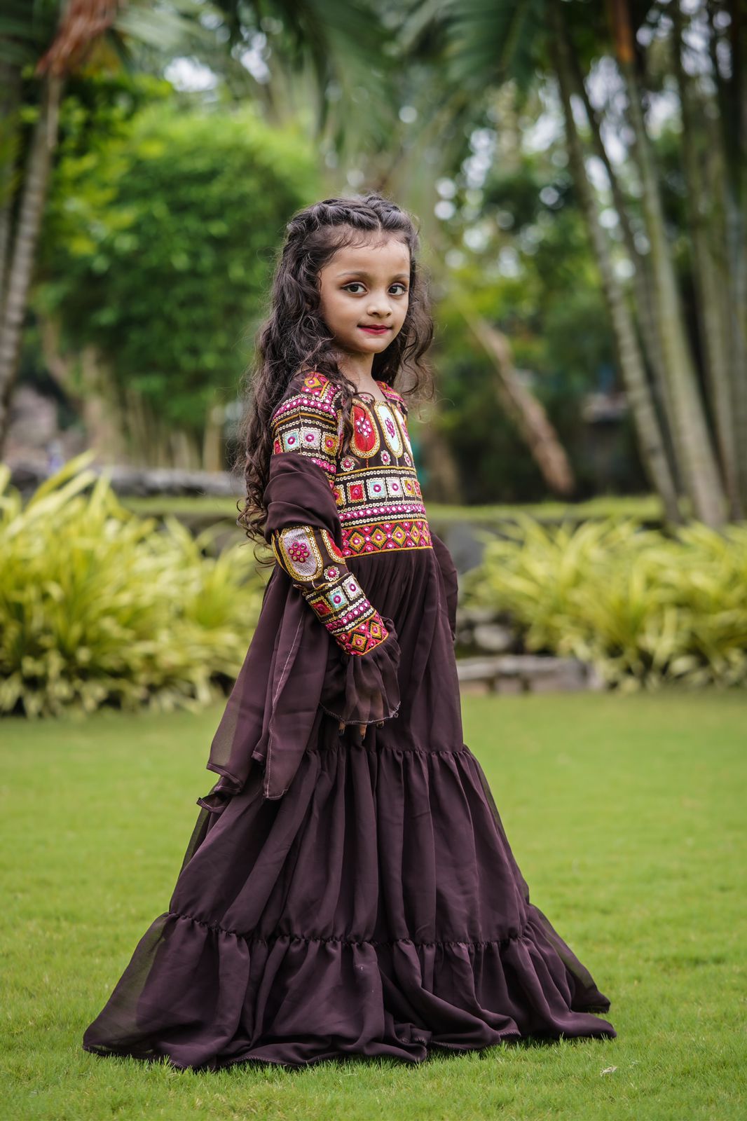Ruffle Style Brown Color Beautiful KIds Gown