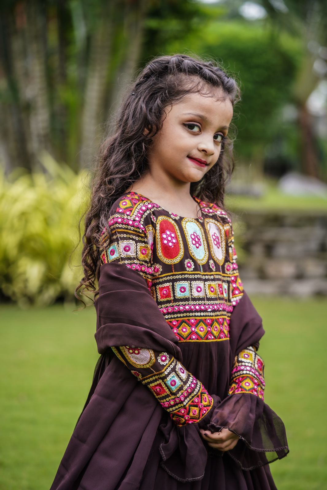 Ruffle Style Brown Color Beautiful KIds Gown
