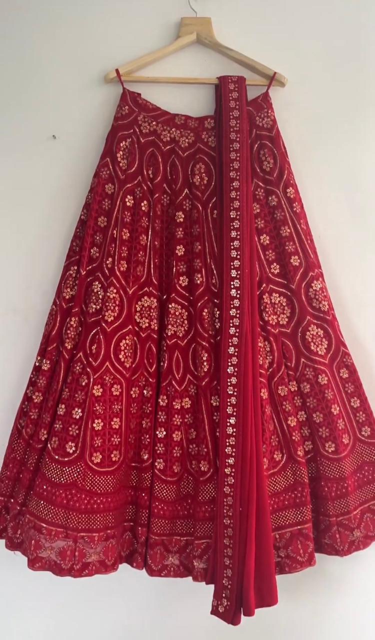 Red Color Embroidery Sequence Work Bridal Lehenga Choli