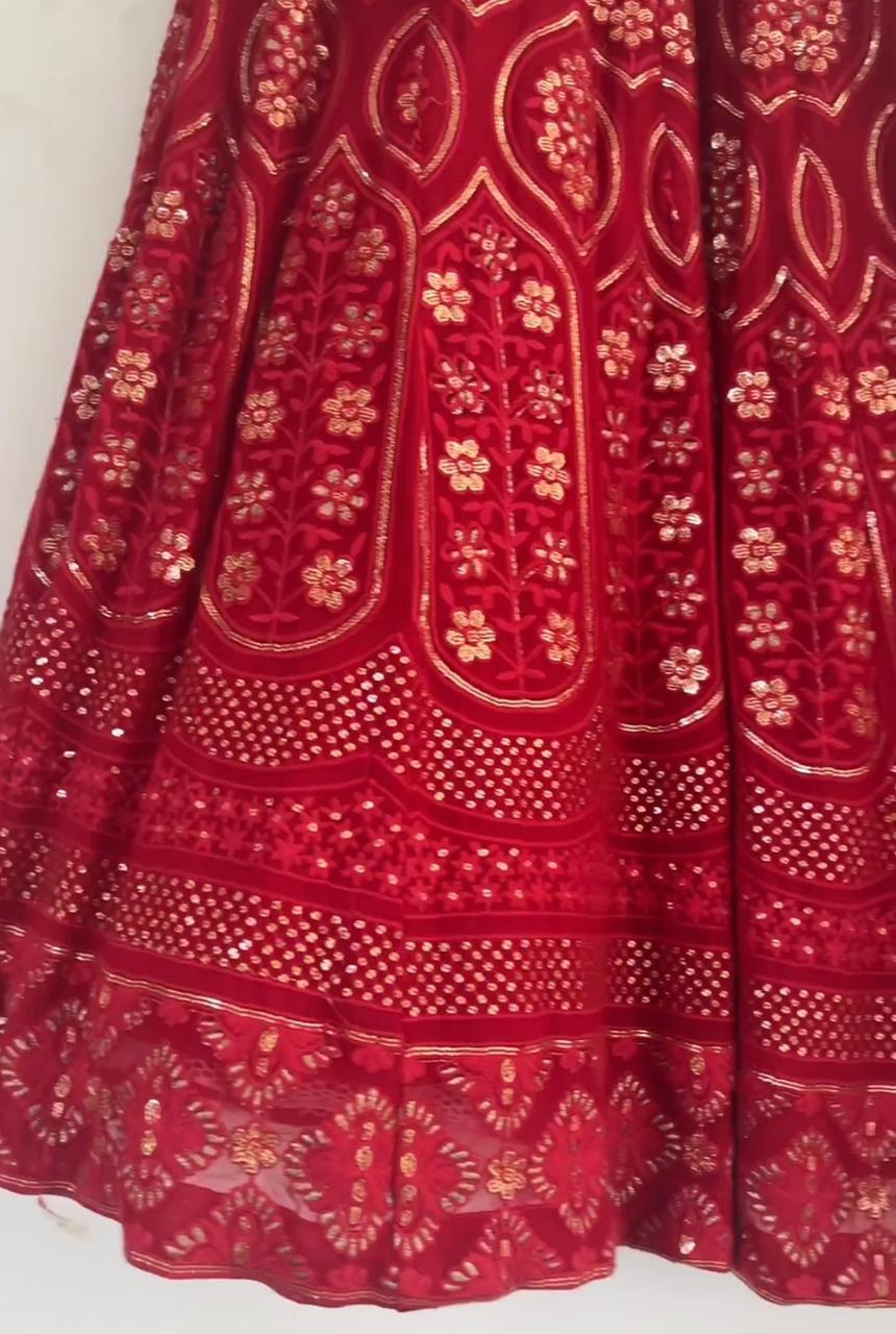 Red Color Embroidery Sequence Work Bridal Lehenga Choli